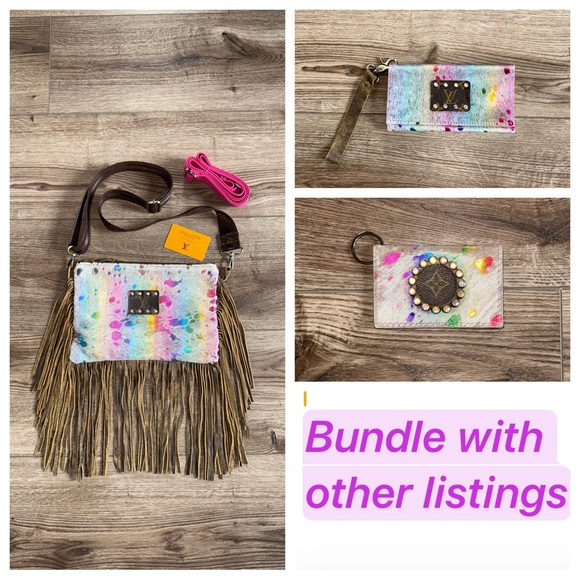 Keep It Gypsy hair on hide leather cardholder acid-washed repurposed LV accent - Picture 6 of 6